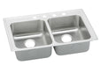 Elkay Lustertone Classic Stainless Steel 33" x 21-1/4" x 5-1/2" 3-Hole Equal Double Bowl Drop-in ADA Sink with Quick-clip