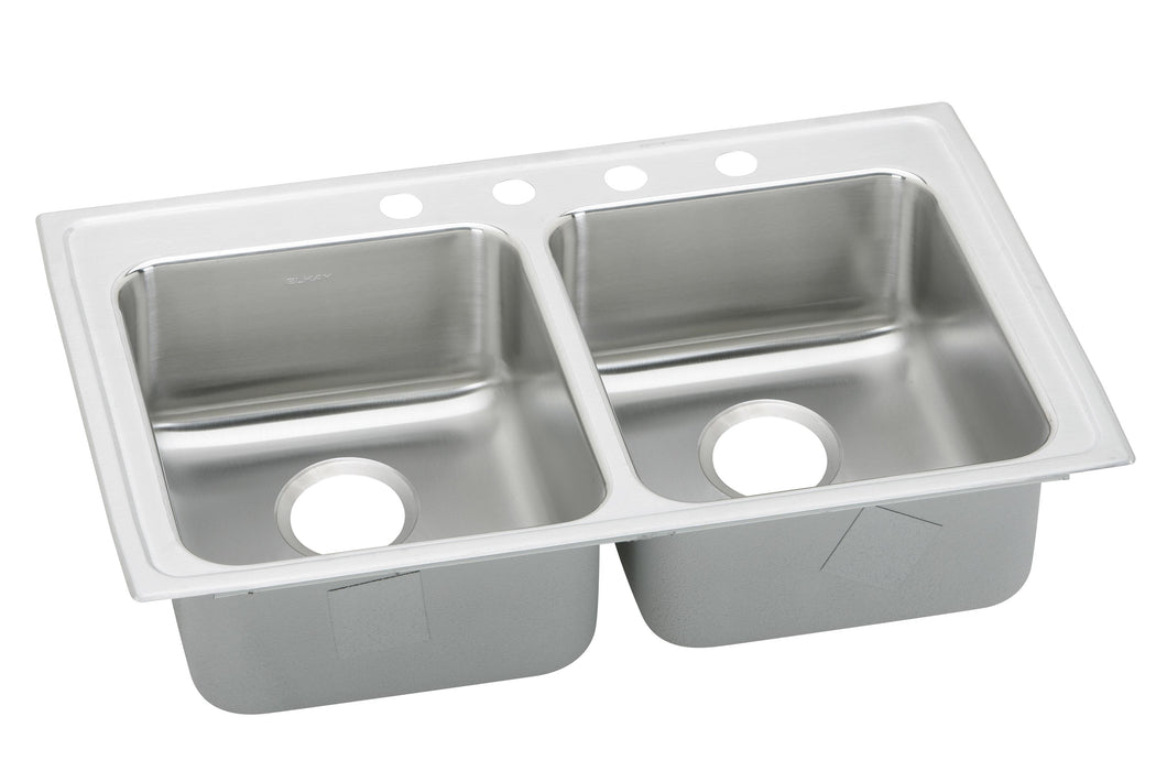 Elkay Lustertone Classic Stainless Steel 33" x 21-1/4" x 5-1/2" 1-Hole Equal Double Bowl Drop-in ADA Sink with Quick-clip