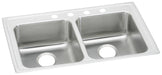 Elkay Lustertone Classic Stainless Steel 33" x 21-1/4" x 4" 4-Hole Equal Double Bowl Drop-in ADA Sink