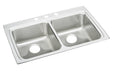 Elkay Lustertone Classic Stainless Steel 33" x 22" x 5" 4-Hole Equal Double Bowl Drop-in ADA Sink