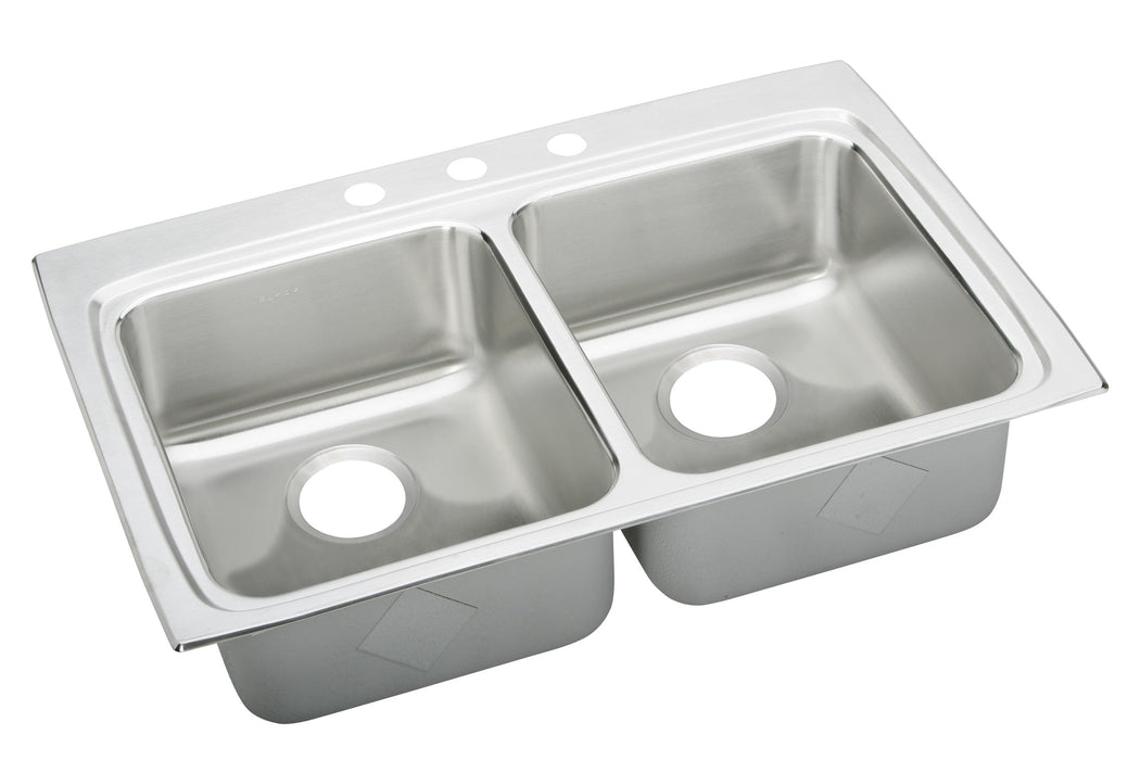 Elkay Lustertone Classic Stainless Steel 33" x 22" x 5" 3-Hole Equal Double Bowl Drop-in ADA Sink with Quick-clip