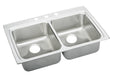 Elkay Lustertone Classic Stainless Steel 33" x 22" x 5" 3-Hole Equal Double Bowl Drop-in ADA Sink with Quick-clip