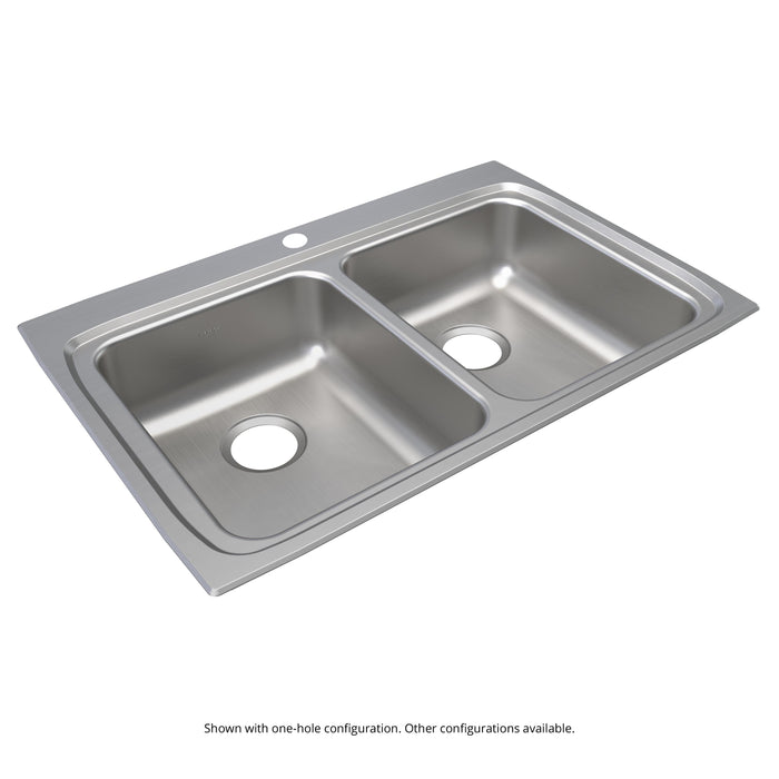 Elkay Lustertone Classic Stainless Steel 33" x 22" x 6-1/2" 2-Hole Equal Double Bowl Drop-in ADA Sink with Quick-clip