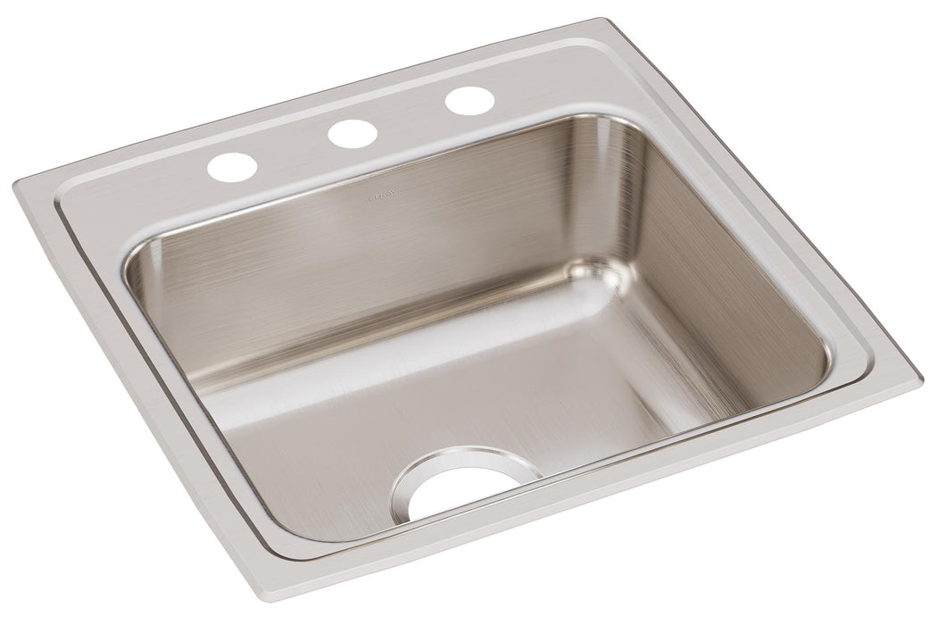 Elkay Lustertone Classic Stainless Steel 19-1/2" x 19" x 7-1/2" 3-Hole Single Bowl Drop-in Sink with Quick-clip
