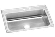 Elkay Lustertone Classic Stainless Steel 33" x 22" x 7-5/8" MR2-Hole Single Bowl Drop-in Sink