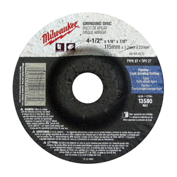 Milwaukee 49-94-4505 4-1/2" x .045" x 7/8" Cut-Off Wheel (Type 27)