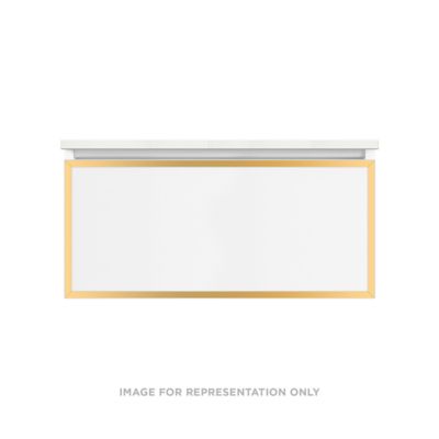 Robern Profiles Profiles Modular Vanity, 36" x 15" x 21", Matte White, Matte Gold Frame, Plumbing Drawer