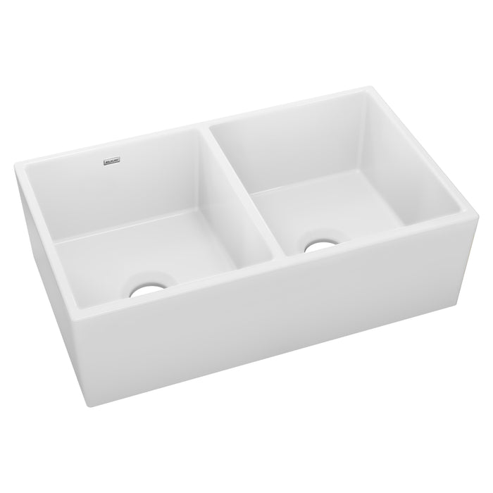 Elkay Fireclay 33" x 19-15/16" x 9" Equal Double Bowl Farmhouse Sink White