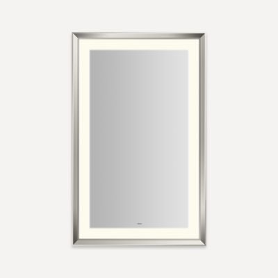 Robern Sculpt Lighted Mirror, 27” x 43” x 2-5/16”, Chamfer Museum Frame, Perimeter Light Pattern, Warm White (3000K), Dimmable, Defogger, Title 24 Compliant