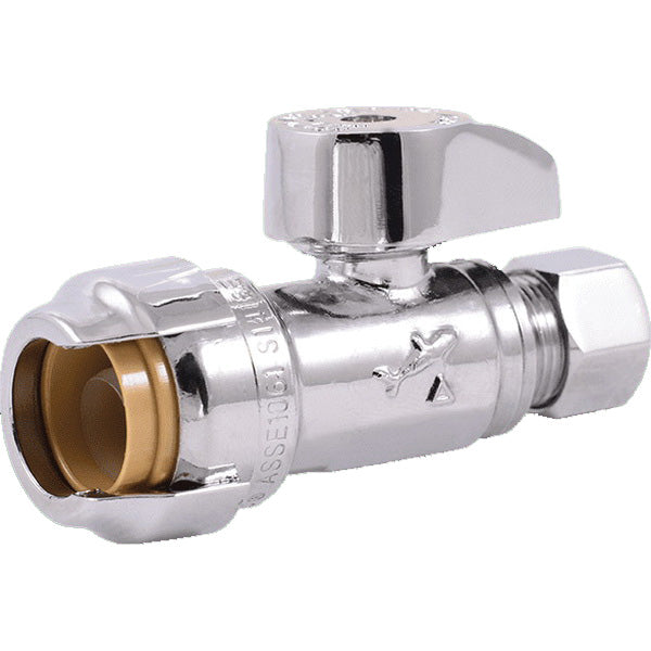 SharkBite 23037-0000LF Stop Valve, 1/2 x 3/8 in Nominal, Compression Connection, 4 gpm, 200 psi Pressure, Brass Body
