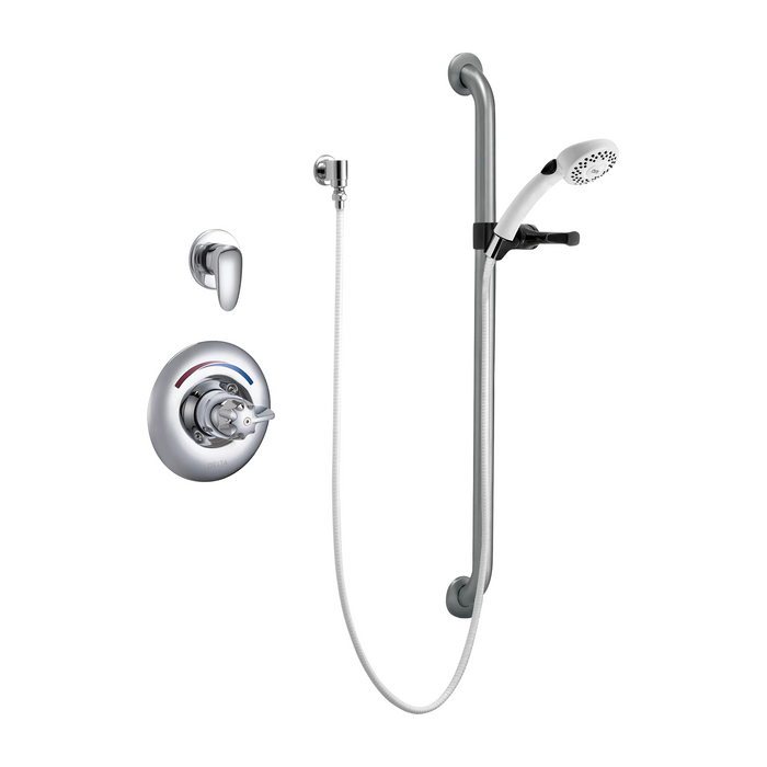 Commercial T13H T13H382 Universal Dual Shower Trim Diverter Hand Shower and Grab Bar - Chrome