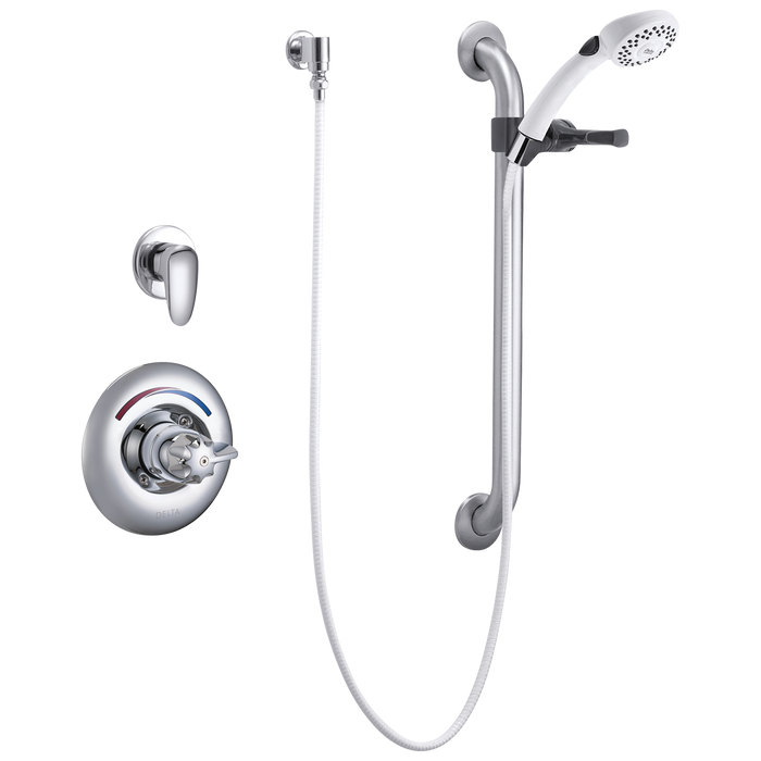 Commercial T13H T13H382 Universal Dual Shower Trim Diverter Hand Shower and Grab Bar - Chrome