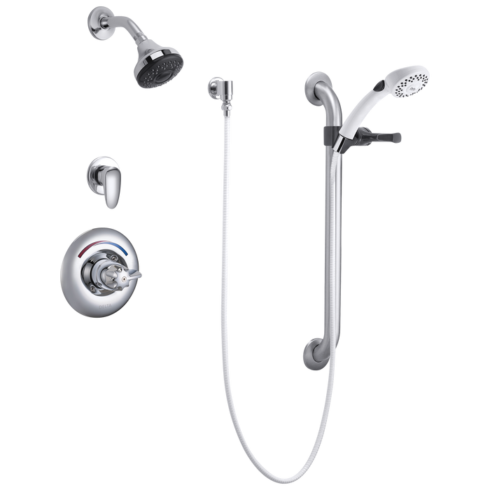 Commercial T13H T13H382 Universal Dual Shower Trim Diverter Hand Shower and Grab Bar - Chrome