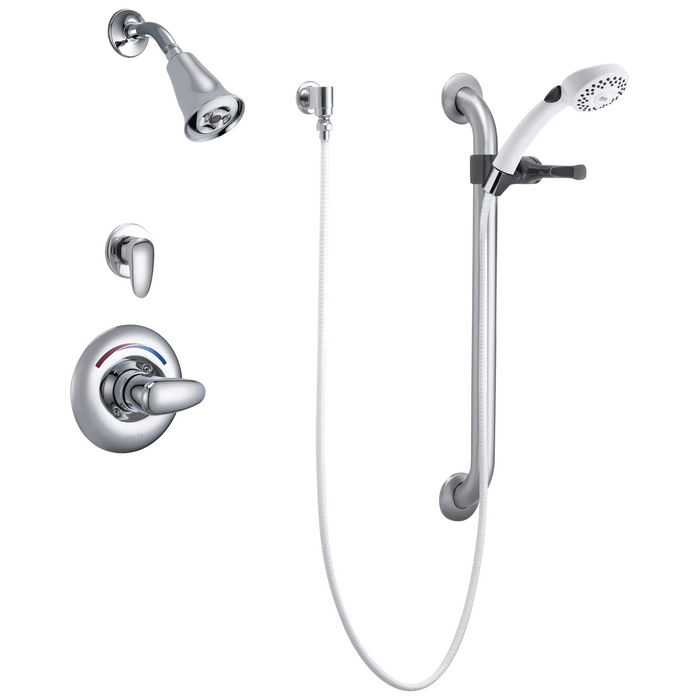 Commercial T13H T13H382 Universal Dual Shower Trim Diverter Hand Shower and Grab Bar - Chrome