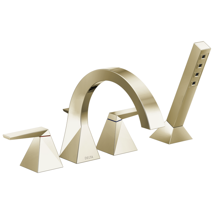Delta Trillian T4746 Two-Handle Roman Tub Trim with Hand Shower - Lumicoat Polished Nickel