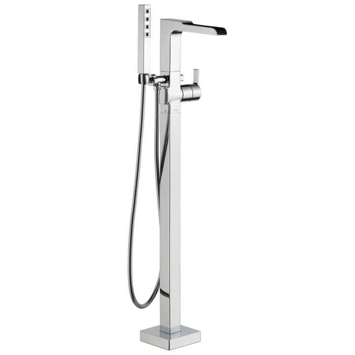 Delta Ara T4768 Single Handle Floor Mount Channel Spout Tub Filler Trim with Hand Shower