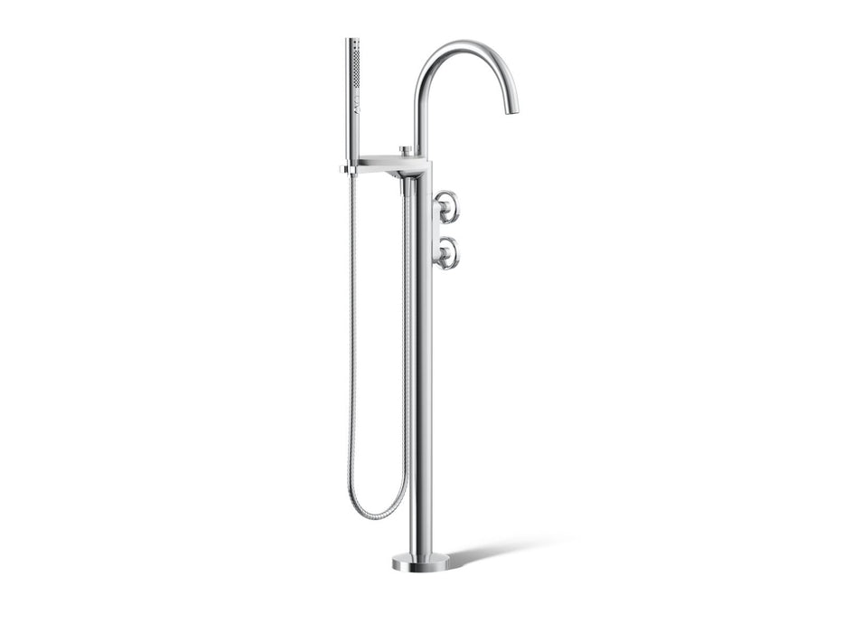KOHLER Components Floor-mount bath filler trim with industrial handles and handshower