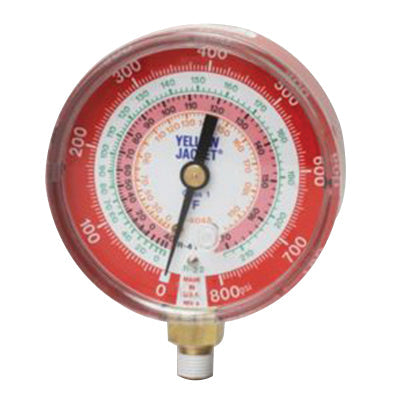 YELLOW JACKET 49137 Dry Manifold Gauge, 3-1/8 in Dial, 0 to 800 sq-in/lb, 1/8 in