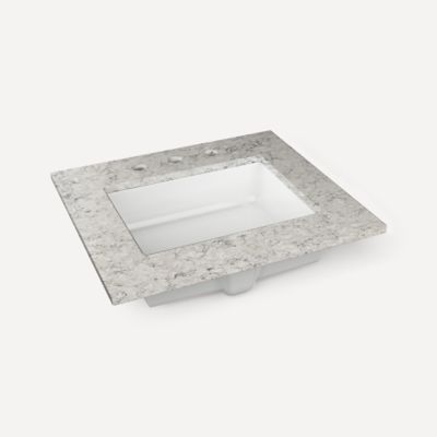 Robern Engineered Stone Top Quartz Stone Vanity Top, 24" x 1-1/8" x 23", Center Undercounter Sink, Three Hole, For Sendai and Chestnut Hill