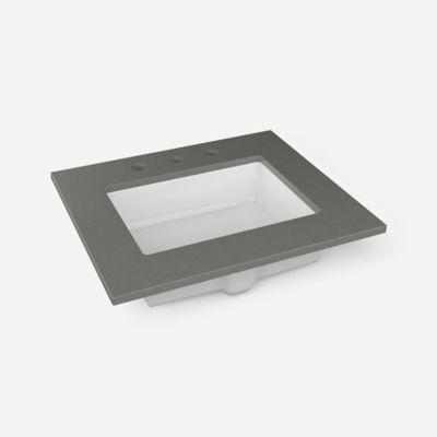 Quartz Stone Vanity Top, 25" x 3/4" x 22", Center Undercounter Sink, Three Hole, For Islamorada and Sinca