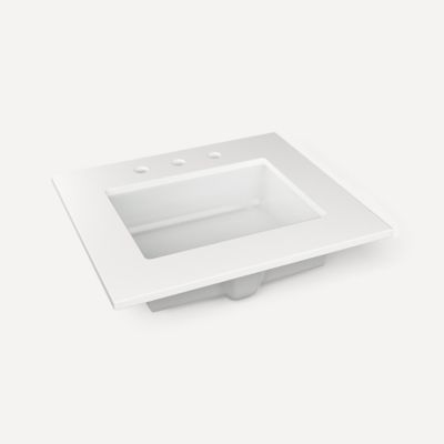Quartz Stone Vanity Top, 25" x 3/4" x 22", Center Undercounter Sink, Three Hole, For Islamorada and Sinca