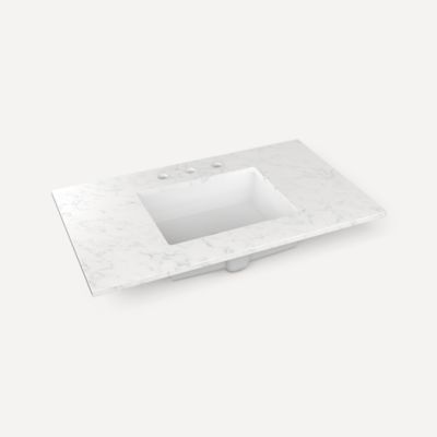 Quartz Stone Vanity Top, 37" x 3/4" x 22", Center Undercounter Sink, Three Hole, For Islamorada and Sinca