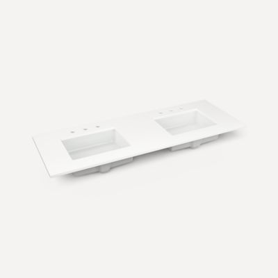 Quartz Stone Vanity Top, 61" x 3/4" x 22", Double Undercounter Sink, Three Hole, For Islamorada and Sinca