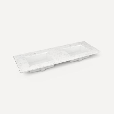 Quartz Stone Vanity Top, 61" x 3/4" x 22", Double Undercounter Sink, Single Hole, For Islamorada and Sinca