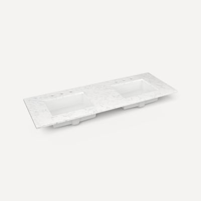 Quartz Stone Vanity Top, 61" x 3/4" x 22", Double Undercounter Sink, Three Hole, For Islamorada and Sinca