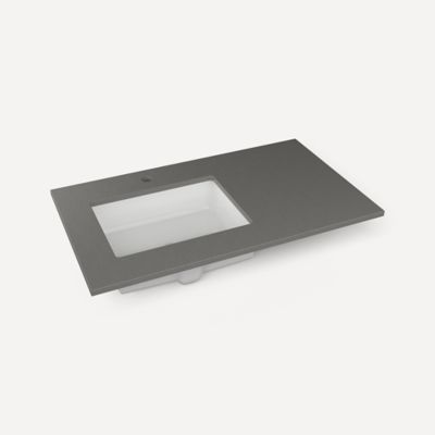 Quartz Stone Vanity Top, 37" x 3/4" x 22", Left Offset Undercounter Sink, Single Hole