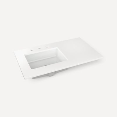 Robern Engineered Stone Top Quartz Stone Vanity Top, 37" x 3/4" x 22", Left Offset Undercounter Sink, Three Hole