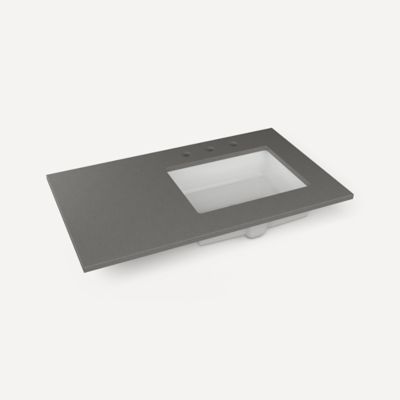 Quartz Stone Vanity Top, 37" x 3/4" x 22", Right Offset Undercounter Sink, Three Hole