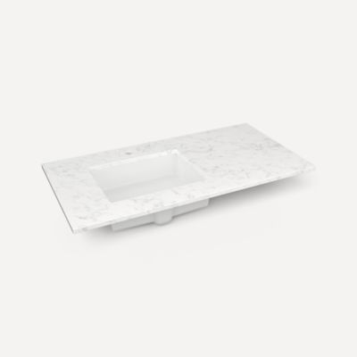 Quartz Stone Vanity Top, 43" x 3/4" x 22", Left Offset Undercounter Sink, Single Hole