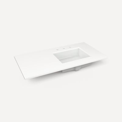 Quartz Stone Vanity Top, 43" x 3/4" x 22", Right Offset Undercounter Sink, Three Hole