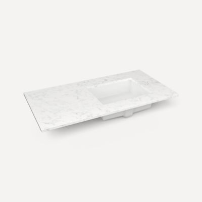 Quartz Stone Vanity Top, 43" x 3/4" x 22", Right Offset Undercounter Sink, Single Hole