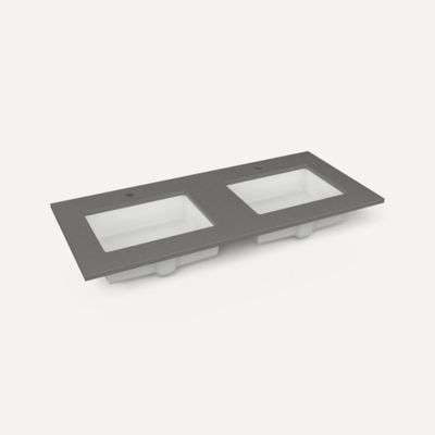 Robern Engineered Stone Top Quartz Stone Vanity Top, 49" x 3/4" x 22", Double Undercounter Sink, Stone Gray, Single Hole