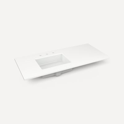 Quartz Stone Vanity Top, 49" x 3/4" x 22", Left Offset Undercounter Sink, Three Hole