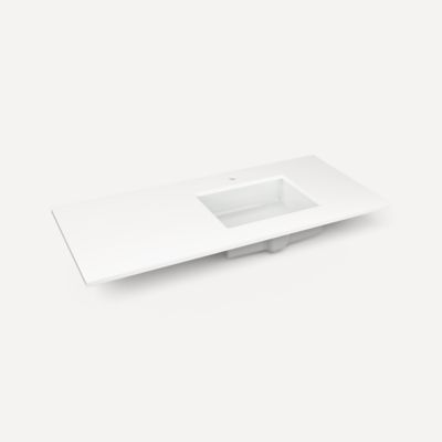 Quartz Stone Vanity Top, 49" x 3/4" x 22", Right Offset Undercounter Sink, Single Hole