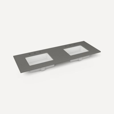 Robern Engineered Stone Top Quartz Stone Vanity Top, 61" x 3/4" x 22", Double Undercounter Sink, Stone Gray, Three Hole