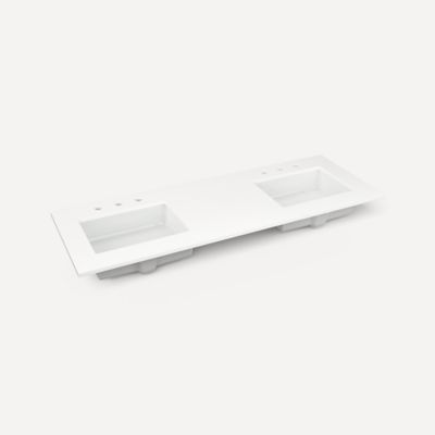 Quartz Stone Vanity Top, 61" x 3/4" x 22", Double Undercounter Sink, Three Hole