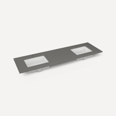 Robern Engineered Stone Top Quartz Stone Vanity Top, 73" x 3/4" x 22", Double Undercounter Sink, Stone Gray, Single Hole