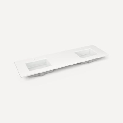 Robern Engineered Stone Top Quartz Stone Vanity Top, 73" x 3/4" x 22", Double Undercounter Sink, Quartz White, Single Hole