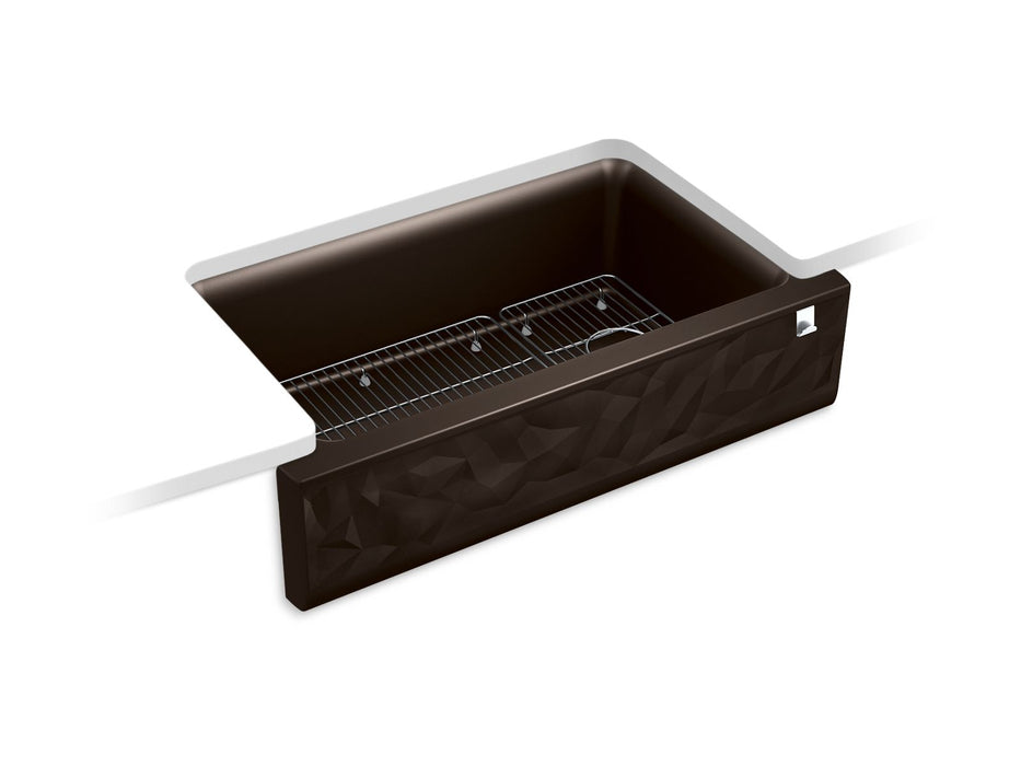 KOHLER Cairn 34" undermount single-bowl farmhouse kitchen sink with faceted design