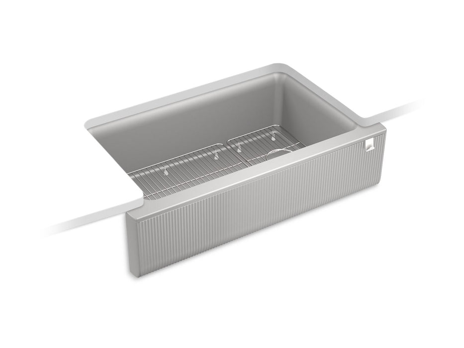 KOHLER K-25788 Cairn 34" undermount single-bowl farmhouse kitchen sink with fluted design