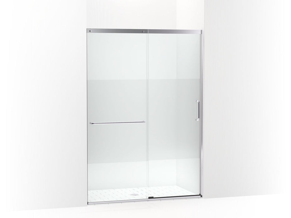 KOHLER Elate Sliding shower door, 75-1/2" H x 50-1/4 - 53-5/8" W, with heavy 5/16" thick Crystal Clear glass with privacy band