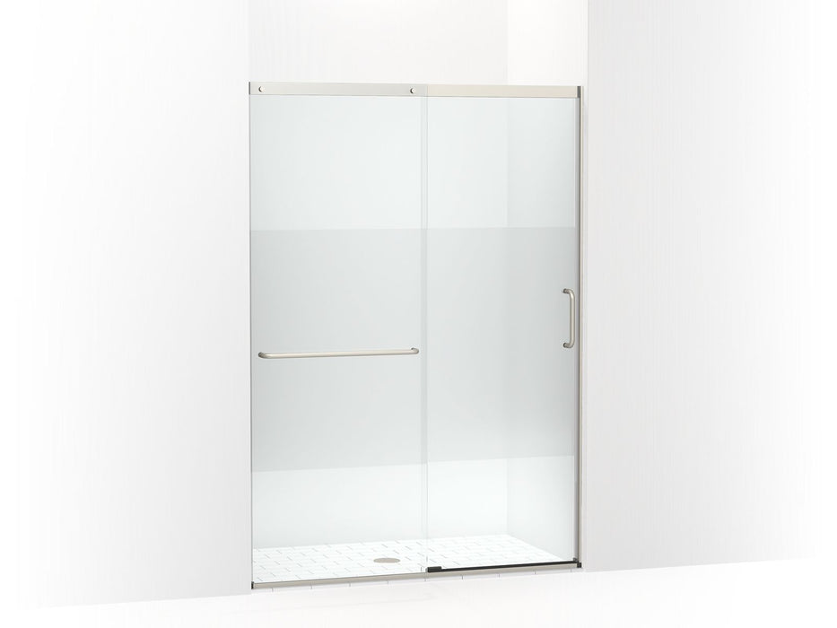 KOHLER Elate Sliding shower door, 75-1/2" H x 50-1/4 - 53-5/8" W, with heavy 5/16" thick Crystal Clear glass with privacy band