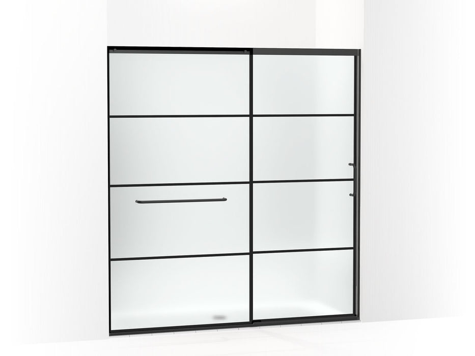 KOHLER Elate Sliding shower door, 75-1/2" H x 68-1/4 - 71-5/8" W, with heavy 5/16" thick Frosted glass with rectangular grille pattern