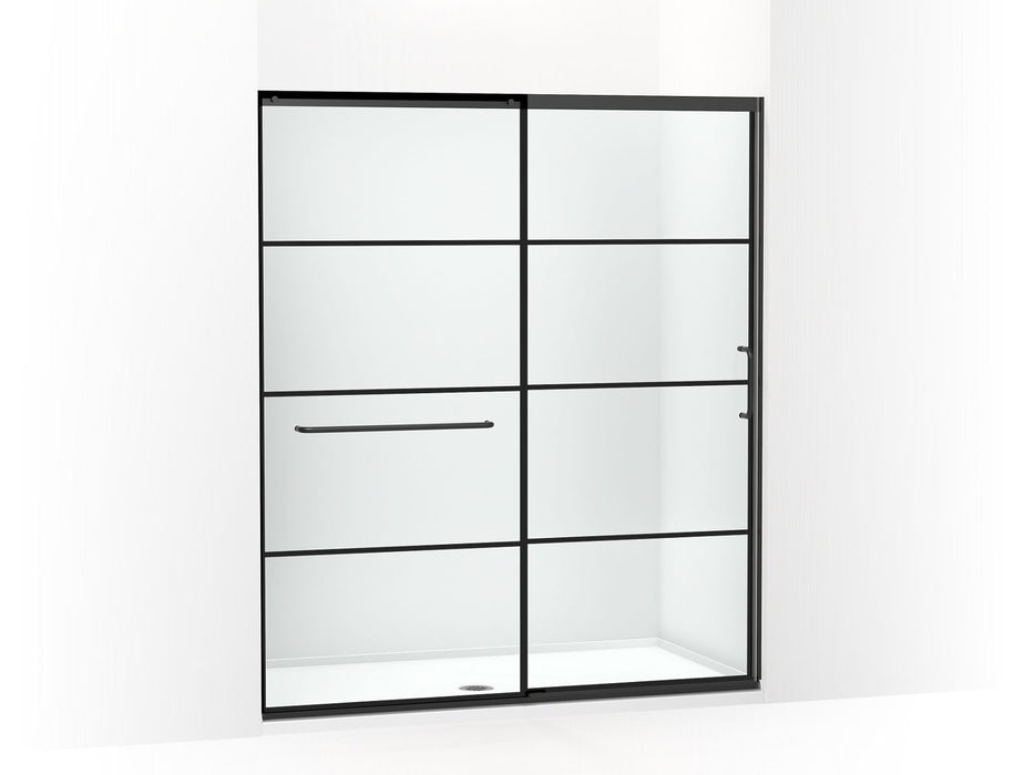 KOHLER Elate Sliding shower door, 75-1/2" H x 62-1/4 - 65-5/8" W, with heavy 5/16" thick Crystal Clear glass with rectangular grille pattern