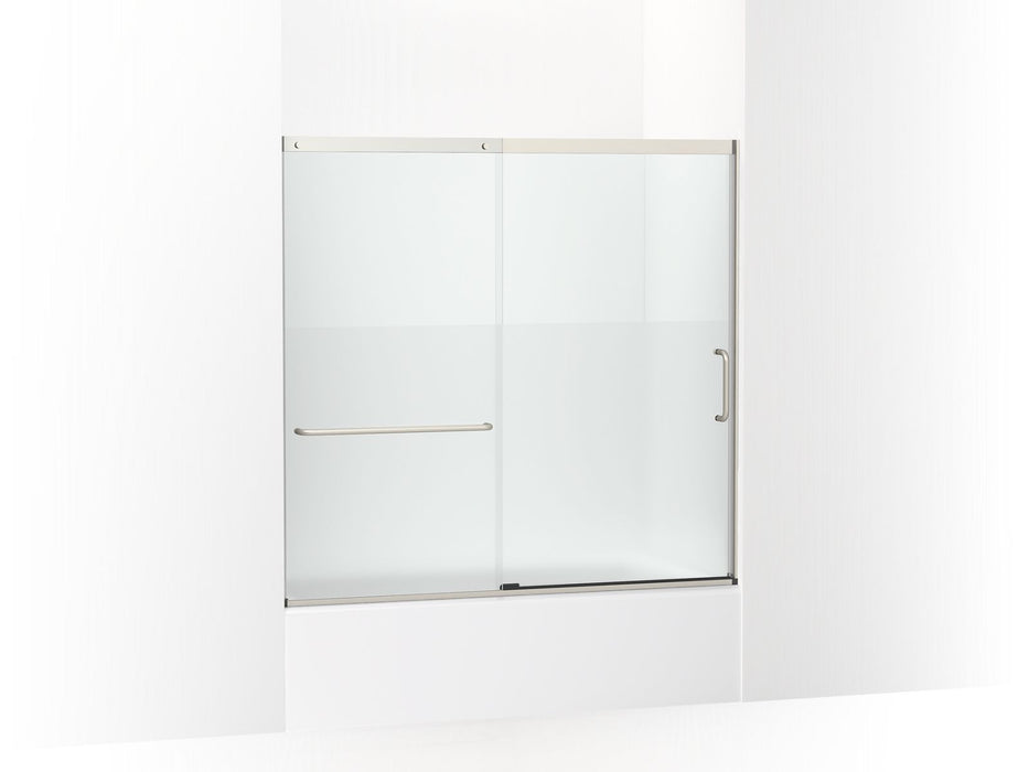 KOHLER Elate Sliding bath door, 56-3/4" H x 56-1/4 - 59-5/8" W with heavy 5/16" thick Crystal Clear glass with privacy band
