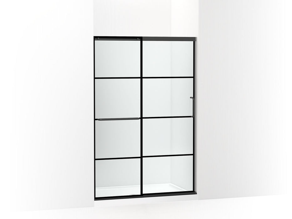 KOHLER Elate Sliding shower door, 70-1/2" H x 44-1/4 - 47-5/8" W, with 1/4" thick Crystal Clear glass with rectangular grille pattern